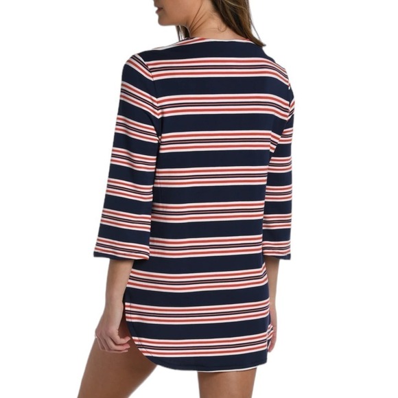 New Women’s La Blanca Sailor Stripe Lace Up V-Neck Tunic Size M - Picture 7 of 11